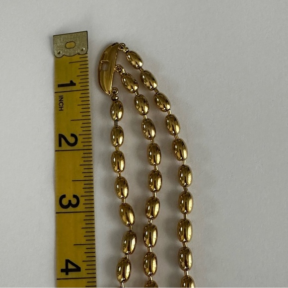 Vintage Rare Monet Three Strand Gold-Toned Beaded Chain Necklace - Picture 5 of 7